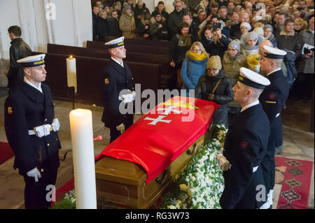 A coffin with the body of Mayor of Gdansk, Pawe³ Adamowicz during Holy Mass in St. Mary Church in Gdansk, Poland. Gdansk, Poland. 18th January 2019  © Stock Photo