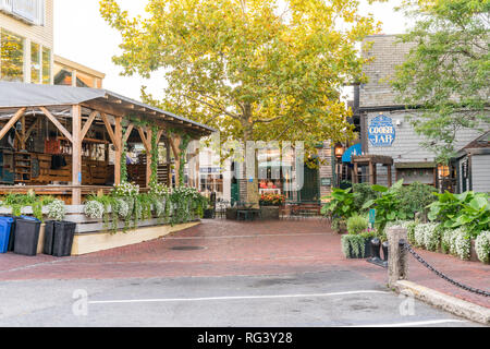 NEWPORT, CT - SEPTEMBER 30, 2018: Bowen's Wharf, historic shopping and dining destination in Newport Harbor Stock Photo