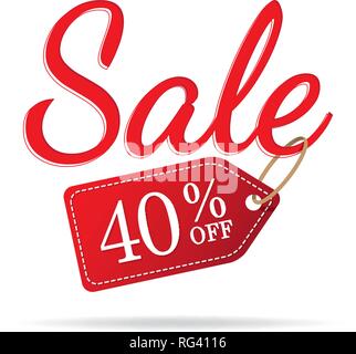 Vol.3 Sale sign set red on white background 40 percent off heading design for banner or poster. Sale and Discounts Concept. Vector illustration. Stock Vector