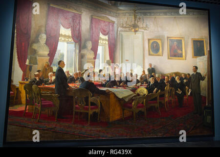 Session of the Presídium of the Academy of Sciences of the URSS. Oil on canvas. 399 x 585,5 cm. Russian Museum of Málaga, Spain. Stock Photo