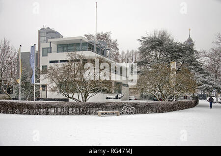 Rotterdam, The Netherlands, January 22, 2019: the Chabot museum and other modernist villas in Museumpark during a snowstorm Stock Photo