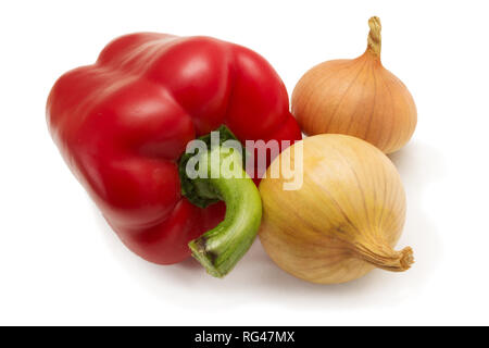 Red pepper and two bulbs isolated on white background Stock Photo