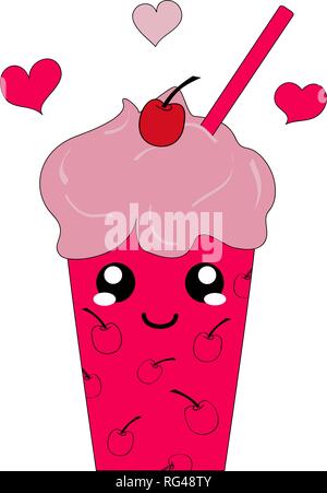 Kawaii Milkshake Cherry Character. Vector eps 10 Stock Vector