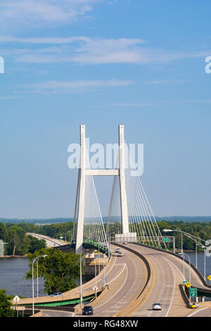 The Great River Bridge over the Mississippi in Burlington, Iowa. Stock Photo