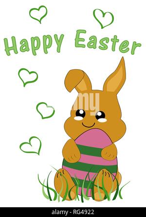 Kawaii Easter card with cute rabbit kid and the text Happy Easter. Vector file EPS 10 Stock Vector