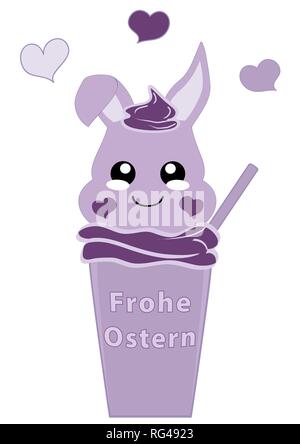 Kawaii easter bunny boy in milkshake. Vector file EPS 10 With text Happy Easter in german Stock Vector