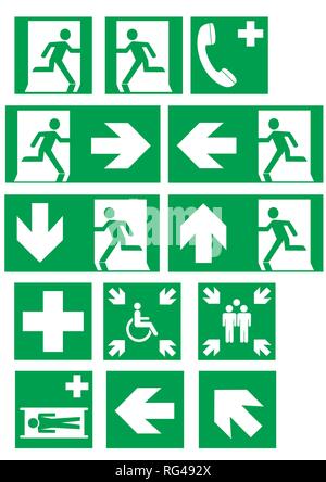 Collection of current escape signs according to ASR A1.3. EPS 10 vector file Stock Vector