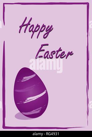 Easter card with striped Easter eggs and the text Happy Easter in violet colors. Eps 10 Vector file Stock Vector