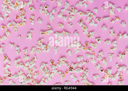 Popcorn pattern on pink background. Top view Stock Photo