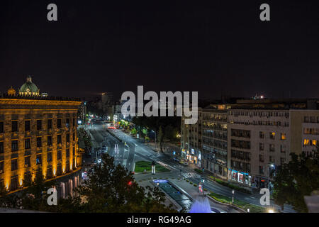 BELGRADE, SERBIA - AUGUST 2, 2015: Belgrade by nigt, seen from the beginning of King Alexander Bulevar (or kralja Aeksandra, with the national assembl Stock Photo