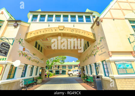 Solvang, California, United States - August 10, 2018: Fredericks Court on main street in Solving, a Danish village, popular attraction in California Stock Photo