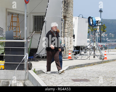 Mugardos, A Coruña,Spain.June,9 2015.Pedro Almodobar during the filming of the movie Julieta in Mugardos, A Coruña Stock Photo