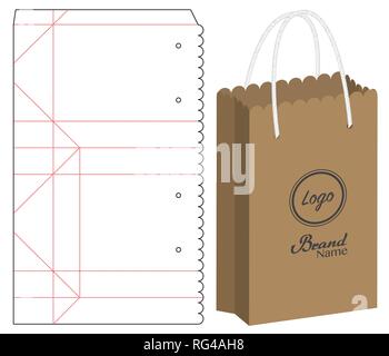 paper bag packaging die-cut and 3d bag mockup Stock Vector