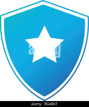 Security shield with star icon, Superhero logo template. Shield with star inside. Vector illustration isolated on white Stock Vector