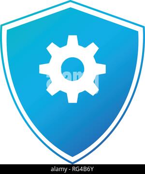 Shield with gear vector icon. filled flat sign for mobile concept and web design. Shield Protection simple solid icon. Vector illustration isolated on Stock Vector
