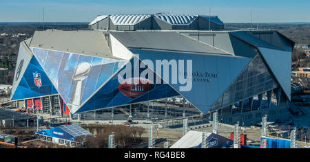 Panoramic aerial view of Mercedes-Benz Stadium in Atlanta, Georgia, home of the NFL's Super Bowl LIII. (USA) Stock Photo