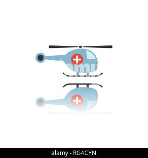 Emergency helicopter icon with reflection. Isolated vector illustration Stock Vector