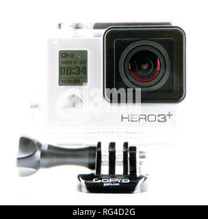 AYTOS, BULGARIA - OCTOBER 15, 2014: GoPro HERO3+ Black Edition isolated on white background. GoPro is a brand of high-definition personal cameras, oft Stock Photo
