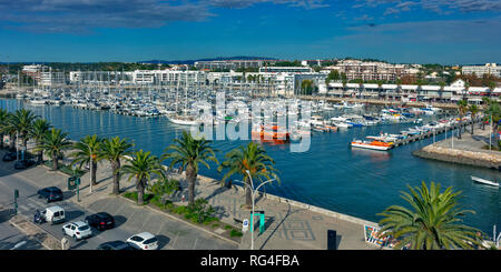 View of Lagos Marina, Algarve, Portugal from the Municipal Market Rooftop Stock Photo