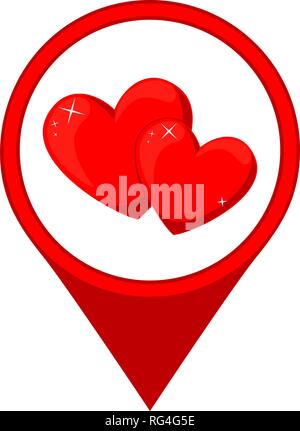 Cartoon red heart couple map pointer Stock Vector