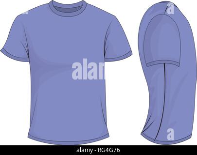 Turquoise mens t-shirt with short sleeves. Front, back, side view. Isolated on white background. Vector illustration, EPS10. Stock Vector