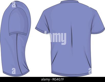 Lilac men's t-shirt with short sleeve. Front, side view. Isolated on white background. Vector illustration, EPS10. Stock Vector