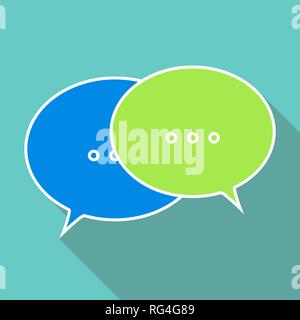Chat icon with long shadow, flat design. Chat speech balloons or bubbles. Vector illustration, EPS10. Stock Vector