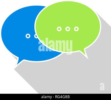 Chat icon with long shadow, flat design. Chat speech balloons or bubbles. Chat icon on white background. Vector illustration, EPS10. Stock Vector