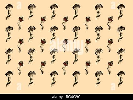 Beige background with flowers. Wildflowers and leaves on sand/yellow background. Vector illustration, EPS10. Stock Vector