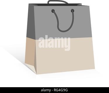 Gray and beige shopping bag, isolated on white bacground. Mock-up of blank package, shopping bag with handles. Vector illustration, EPS10. Stock Vector