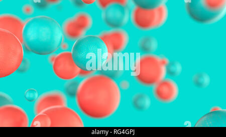 Abstract blue and coral balls on blue background Stock Photo