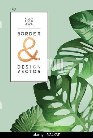 Vintage botanical palm leaf floral background frame template. Vector illustration. Stock Vector