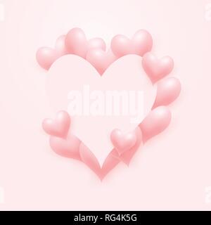 Soft light pink love hearts event card frame. Vector illustration. Stock Vector