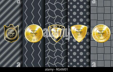 Golden vintage vector pattern on dark background Stock Vector
