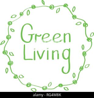 Vector hand drawn sign.Calligraphy Green living. Green living logo. Vector illustration Stock Vector