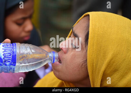 January 22, 2019 - Tripura, India, 22 January 2018. 31 Rohingya who were stranded on the India-Bangladesh border for three days, are held at the Amtali Police Station after they were arrested by Indian Border Security Force (BSF) and handed over to the Tripura Police on Tuesday. The Rohingya were detained by the Bangladeshi Border Guards in no-man's land, between the international borders of India and Bangladesh along West Tripura district as both countries refused to accept them, until Tuesday morning when BSF agreed to arrest them and to hand them over to the police, ending a standoff with t Stock Photo