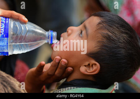 January 22, 2019 - Tripura, India, 22 January 2018. 31 Rohingya who were stranded on the India-Bangladesh border for three days, are held at the Amtali Police Station after they were arrested by Indian Border Security Force (BSF) and handed over to the Tripura Police on Tuesday. The Rohingya were detained by the Bangladeshi Border Guards in no-man's land, between the international borders of India and Bangladesh along West Tripura district as both countries refused to accept them, until Tuesday morning when BSF agreed to arrest them and to hand them over to the police, ending a standoff with t Stock Photo