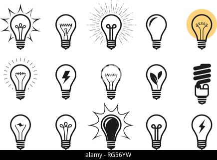 Lightbulb icon set. Light bulb, electricity, energy symbol or label. Vector illustration Stock Vector