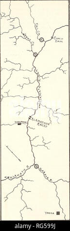 . California fish and game. Fisheries -- California; Game and game-birds -- California; Fishes -- California; Animal Population Groups; Pêches; Gibier; Poissons. 28 CALIFORNIA FISH AND GAME.. Fig. 17. Map showing location of salmon spawning and marking experiments on the Klamath River.. Please note that these images are extracted from scanned page images that may have been digitally enhanced for readability - coloration and appearance of these illustrations may not perfectly resemble the original work.. California. Dept. of Fish and Game; California. Fish and Game Commission; California. Divis