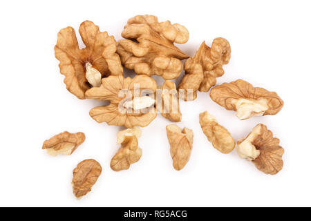 peelled Walnuts isolated on white background. Top view. Flat lay. Stock Photo