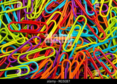Bunch of multi color paper clips Stock Photo