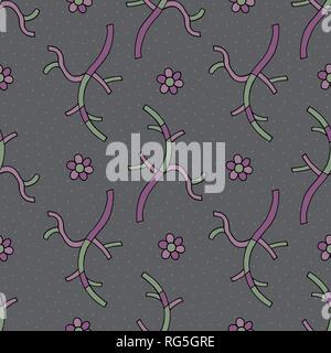 Abstract branches and flowers hand drawn vector seamless pattern. Spring nature drawing background. Stylish texture for surface design, textile, wrapp Stock Vector