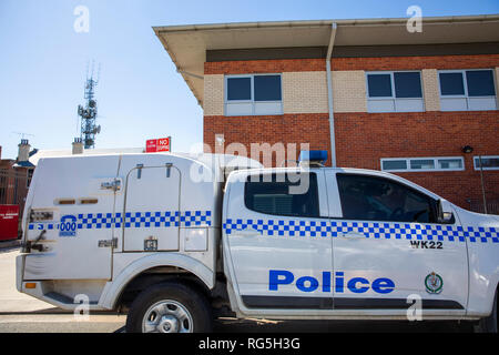 NSW Police van car parked outside Kempsey Police station,Kempsey,New South Wales,Australia Stock Photo