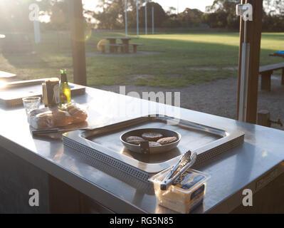 Outdoor cooking on Australian style Barbecue Stock Photo