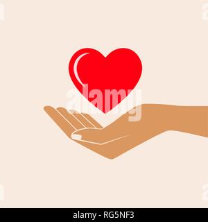 Hand Giving Love Symbol. Hand holding heart shape, vector icon. Isolated vector illustration. Stock Vector