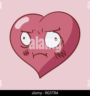 Funny cartoon heart character emotions, St Valentines vector icons, isolated Stock Vector