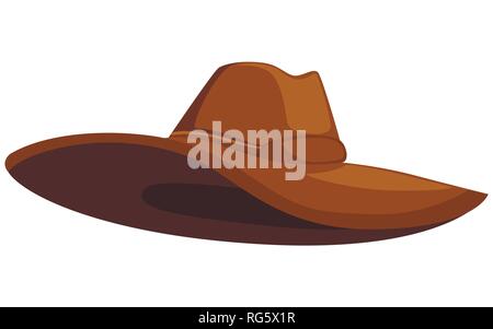 Brown classic cowboy hat. Element of clothes sheriff or cowboys. Western style hat. Flat vector illustration isolated on white background. Stock Vector