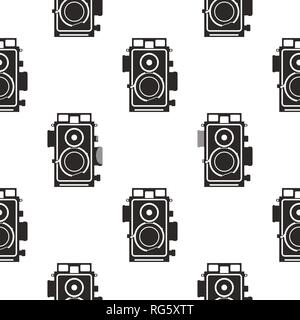 Silhouette old camera pattern. Vintage cameras in monochrome style, geometric seamless wallpaper for textile prints, apparel, t-shirt etc. Stock Stock Vector