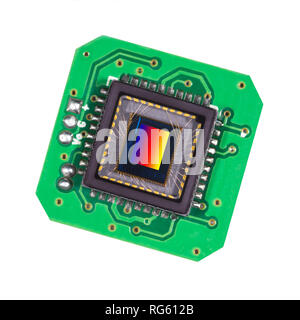Photosensitive sensor on a printed circuit board closeup. Modern technology, video, photography. Stock Photo