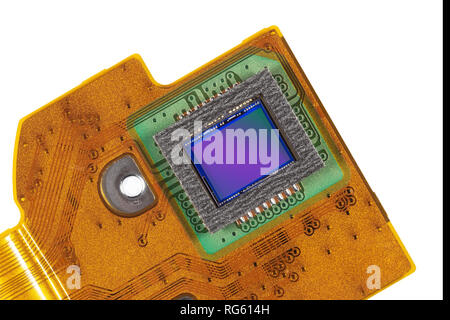 Photosensitive sensor on a printed circuit board close-up. Modern technology, video, photography. Stock Photo
